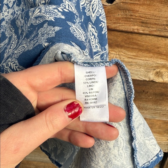 London Times Blue and White Leaf Print Mini Dress paisley belted linen blend - Picture 4 of 5